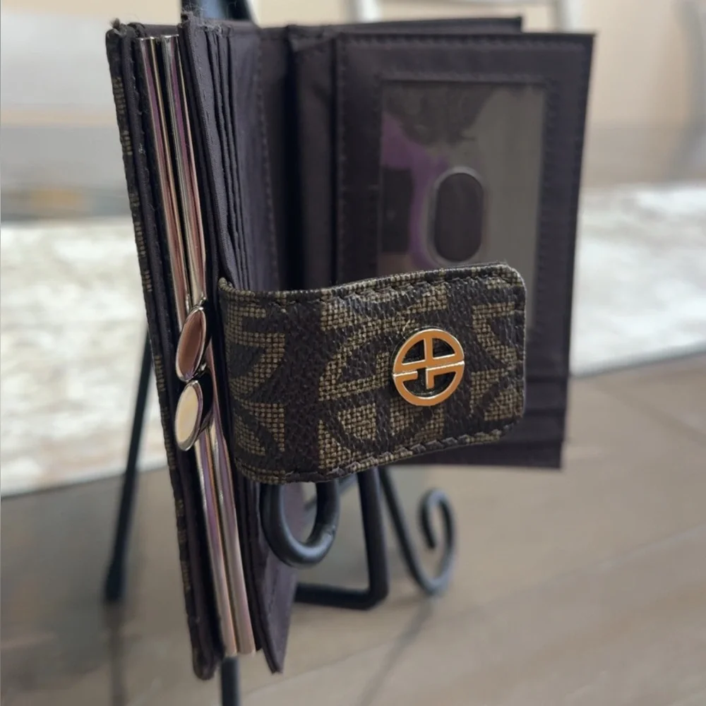 Giani Bernini Wallet Block Leather Framed Indexer Brown Multi Wallet AUTHENTIC